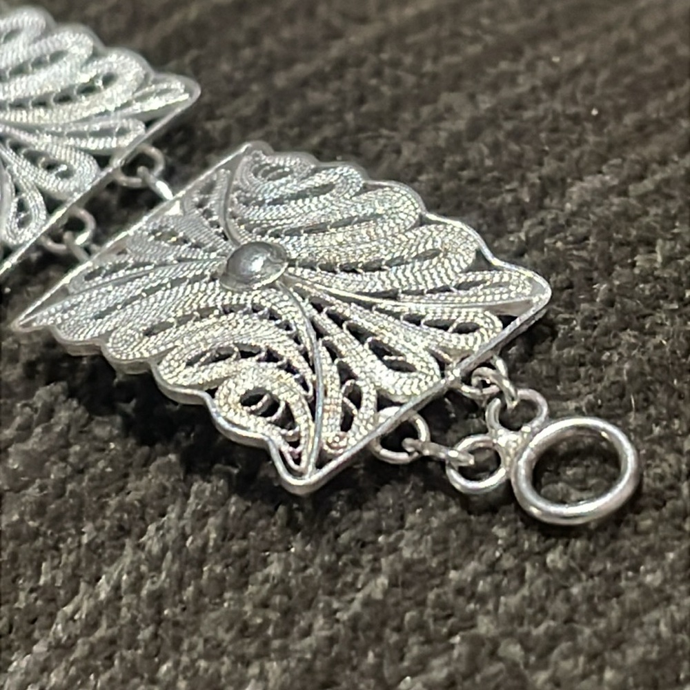 .925 Sterling FILIGREE BRACELET real solid Silver Fine Jewelry Vintage 1970’s - Picture 6 of 11